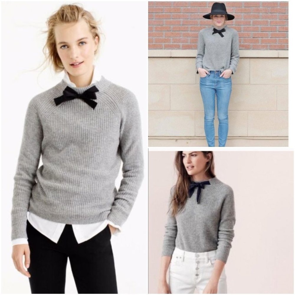 J. Crew Grey Gayle Tie Neck Muslin Sweater